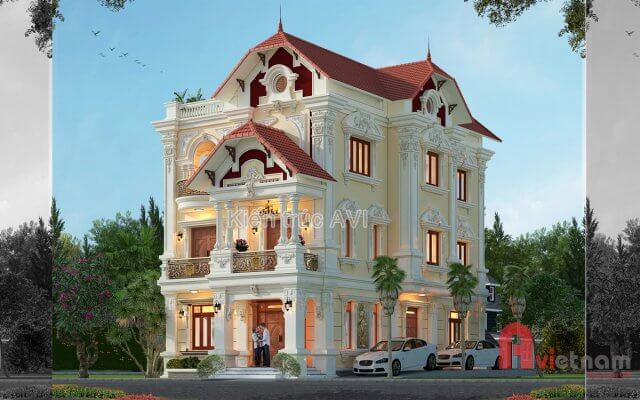 Thiết kế biệt thự 3 tầng kiến trúc Pháp tại Gia Lâm, Hà Nội