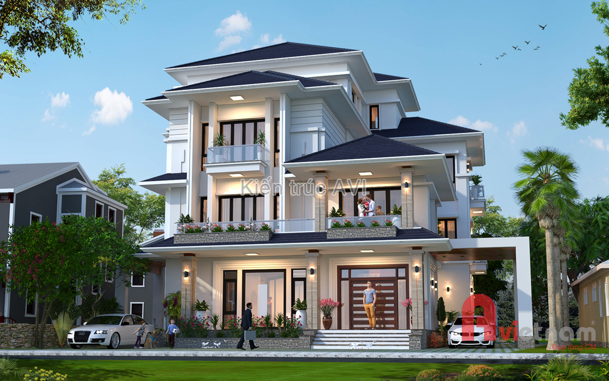 Thiết kế nhà biệt thự 2 tầng mái Thái  BT 27026  KientrucKata